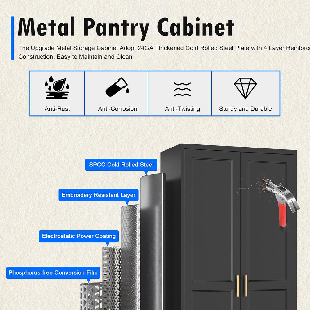 Polup Pantry Cabinet, 71" Tall Metal Storage Cabinet with Doors and Shel...