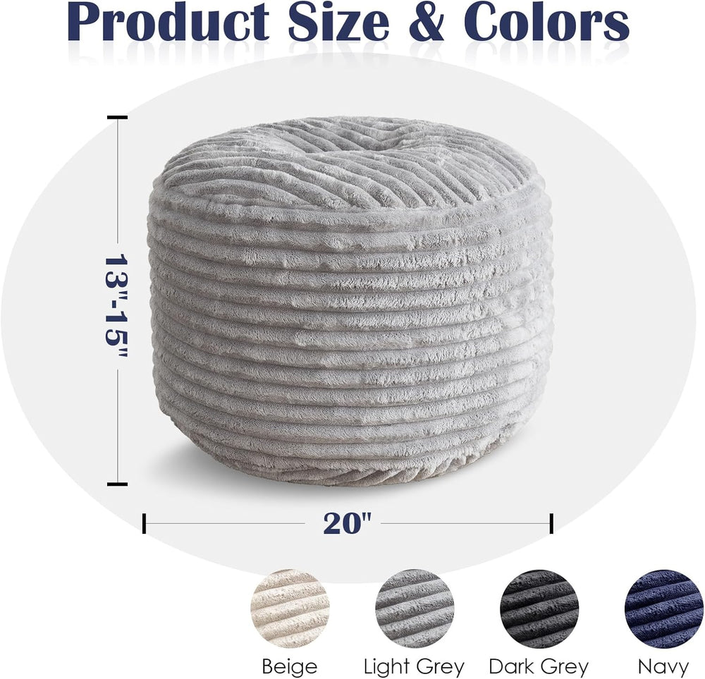 SHOUREN Stuffed Round Ottoman,Pouf Ottoman Foot Rest,20 X 15 in,Light Grey | ...