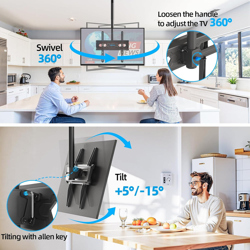 USX STAR Ceiling TV Mount for 26-65 inch TVs, 360° Swivel Full Motion Ceiling...
