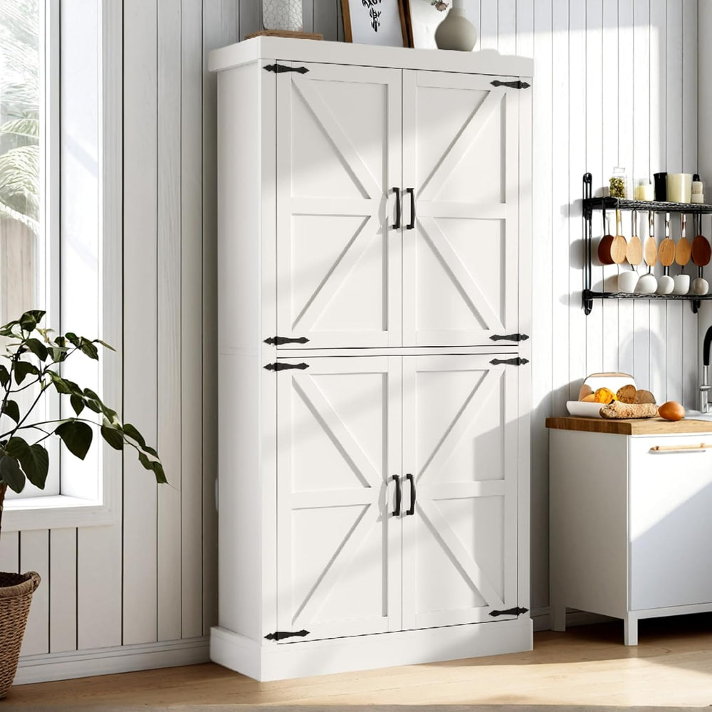 Gyfimoie 70" Tall Kitchen Pantry, Farmhouse Storage Cabinet with Barn Do...