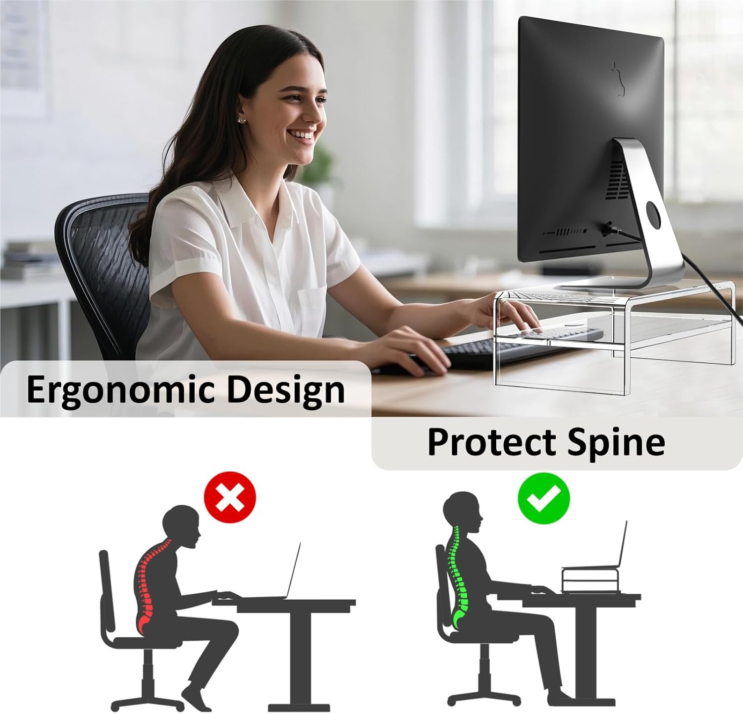 Acrylic Monitor Stand, 2 Tiers Clear Monitor Riser Computer Stand for Office, Home, Office, 5.12 Inches Hight PC Desk Stand for Keyboard Storage, Premium Platform for Laptop Printer TV Screen