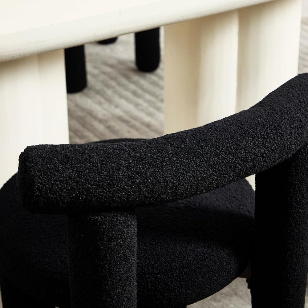 Black Sherpa Dining Chairs Set of 2, Armless Upholstered Boucle Kitchen Chair...