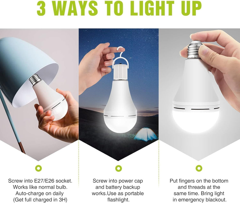 Neporal 4 Pack Emergency-Rechargeable-Light-Bulb, Stay Lights Up When Power F...