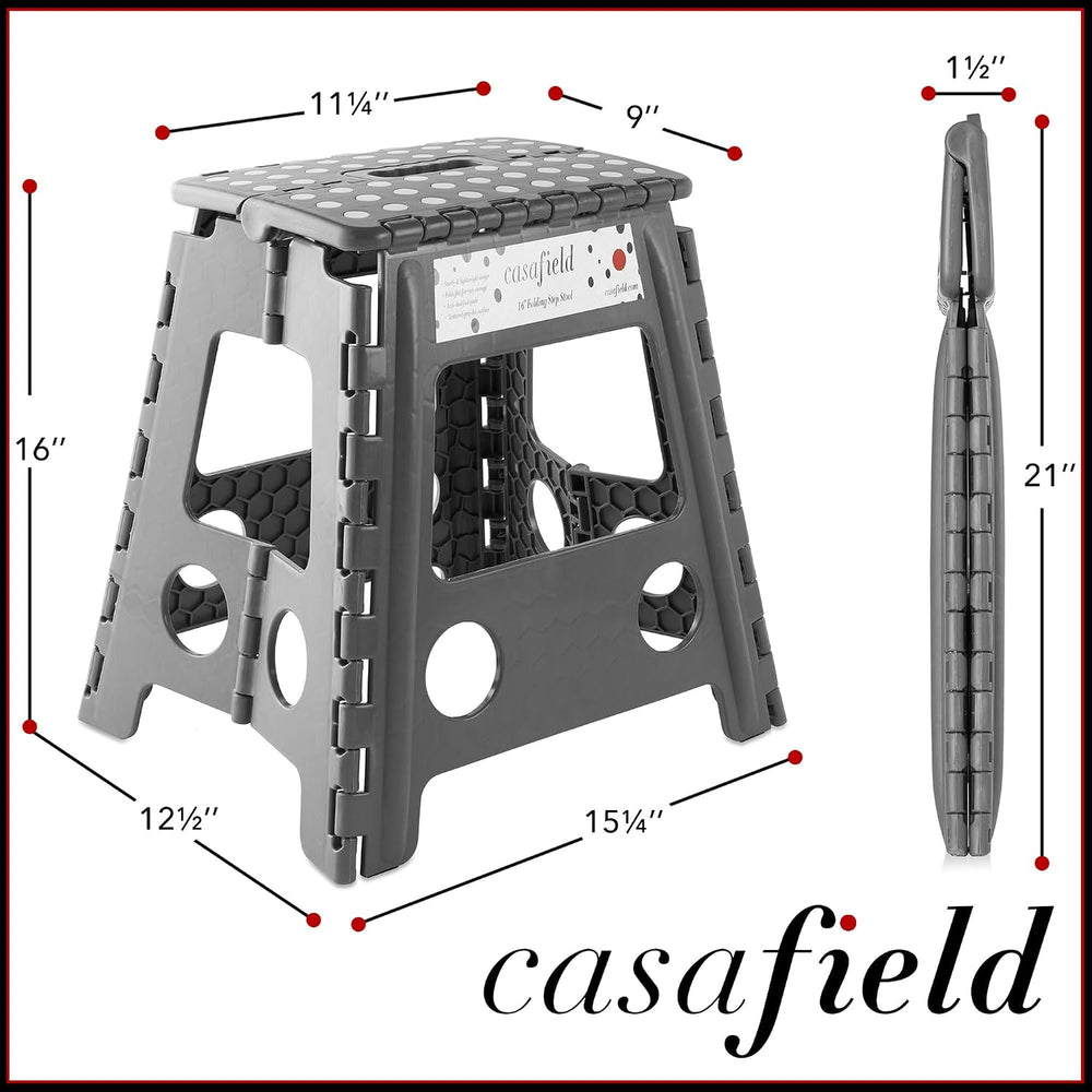 Casafield 16" Folding Step Stool with Handle (Set of 2), Gray - Portable...
