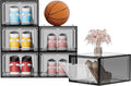 Shoe Storage Boxes Organizers Clear Acrylic Stackable 6 Pack, Shoe Rack & Holder Substitute, Sneaker Containers, Toy Storage Organizer Bins for Entryway, Closet, Under Bed (Black, L)