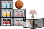 Shoe Storage Boxes Organizers Clear Acrylic Stackable 6 Pack, Shoe Rack & Holder Substitute, Sneaker Containers, Toy Storage Organizer Bins for Entryway, Closet, Under Bed (Black, L)