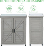 Outdoor Potting Bench with Storage Cabinet and Metal Top, Wood Workstation for Outdoor Patio, Garden (Dark Grey, 31x17x36‘’)