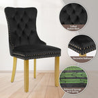 Velvet Dining Chairs Set of 4, Upholstered Dining Room Chairs with Lion Head Pulls Ring and Golden Solid Wood Legs, Modern Button Tufted Kitchen Chairs for Dining Room, Kitchen(Black)