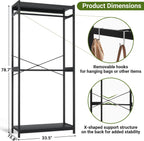 Homykic Bamboo Clothes Rack with Shelves and Double Hang Rods, Portable Closet System Garment Rack for Hanging Clothes, Tall Clothing Rack Corner Closet Organizer, Easy to Built, Freestanding, Black