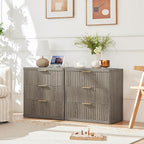 LEYAOYAO 23" Wide Fluted Farmhouse Night Stand Set of 2 with Charging Station, 3 Drawers Large End Table w/Metal Handle,Grey Nightstand Bedside Table,Wood Dresser for Bedroom, Closet