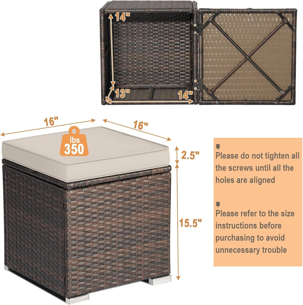 RELAX4LIFE Wicker Outdoor Storage Ottoman, 2-Piece Rattan Footstool w/Removab...