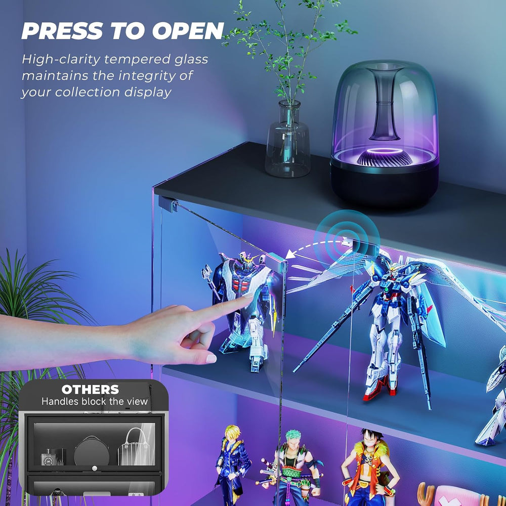 VersionTECH. Glass Display Cabinet with RGB LED Lights, Full-View Display, 3-...
