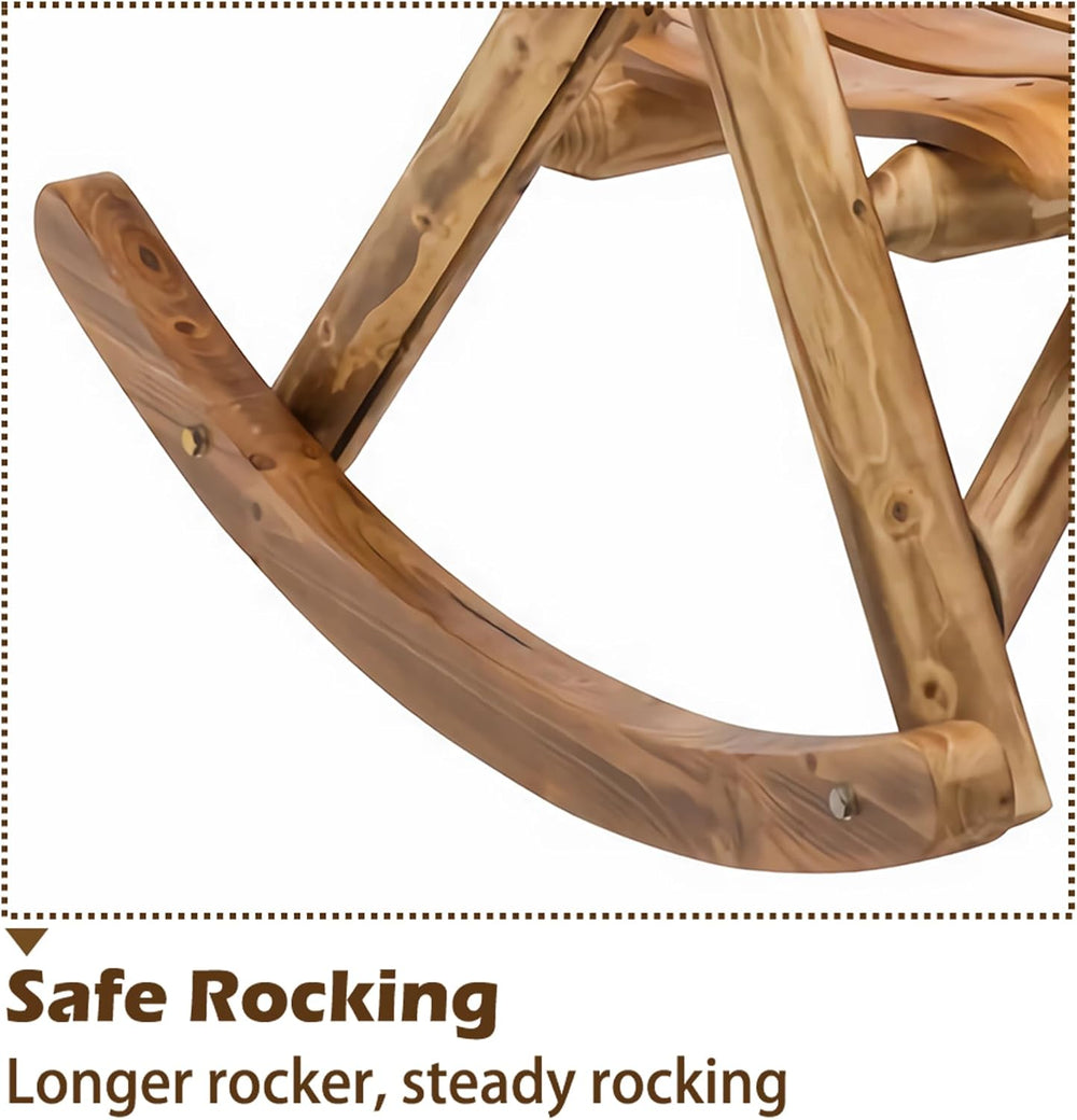 DJL Wooden Rocking Chair Log Outdoor Rocker Outside Patio Lawn Furniture Livi...