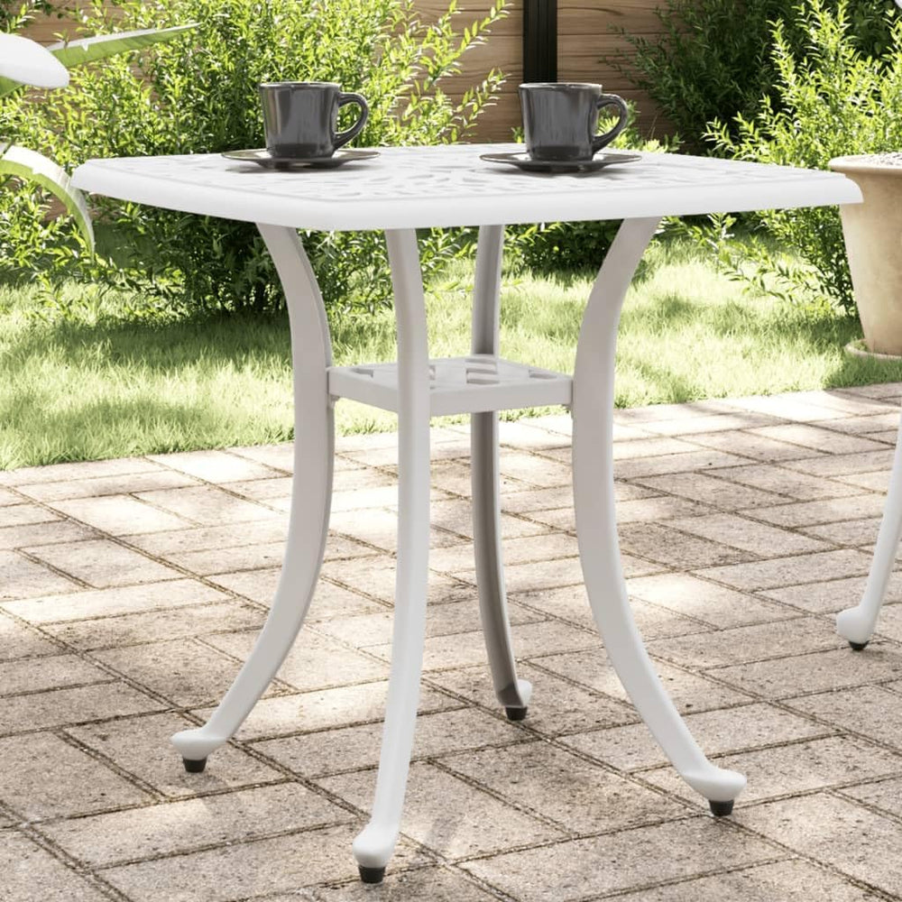 Square Garden Table, Small Outdoor Patio Table in White Cast Aluminum, Rust-R...