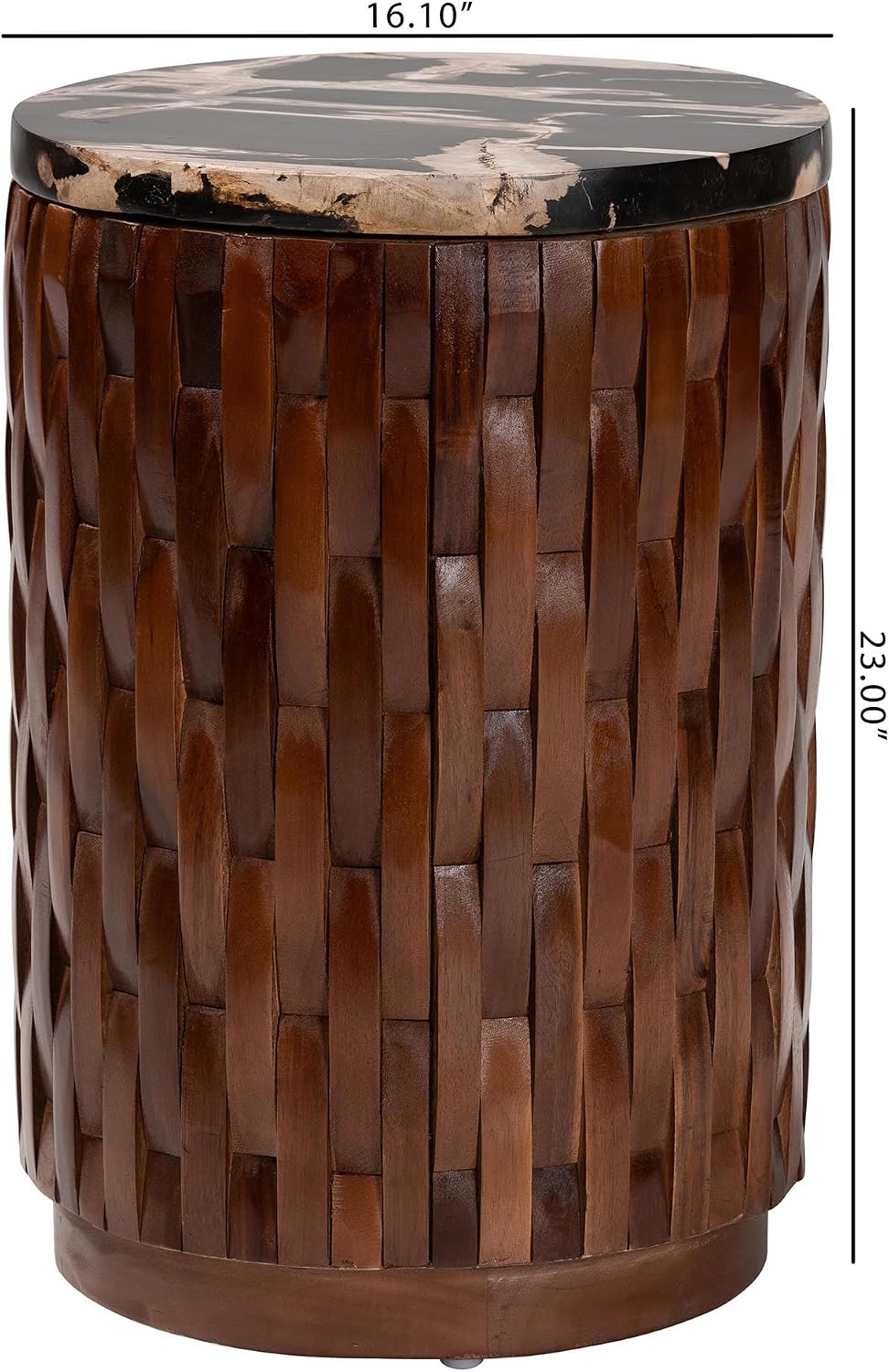 Bali & pari Lavanya End Table with Petrified Wood Top - Drum Accent Side ...