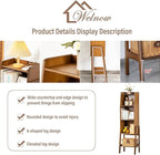 Welnow Bamboo Bookcase with Cabinet, Natural End Table with 3-Tier Storage Shelf, Modern Bedside Organizer Side Table for Bedroom or Living Room, Walnut Bookshelf with Open Space