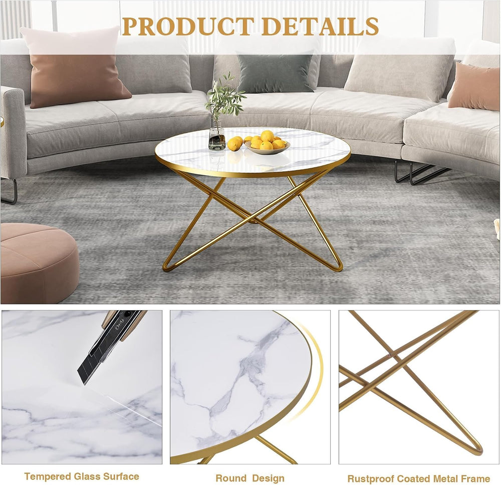 HLR Modern Round Coffee Table and Side Table Set of 3,End Table with Faux Mar...