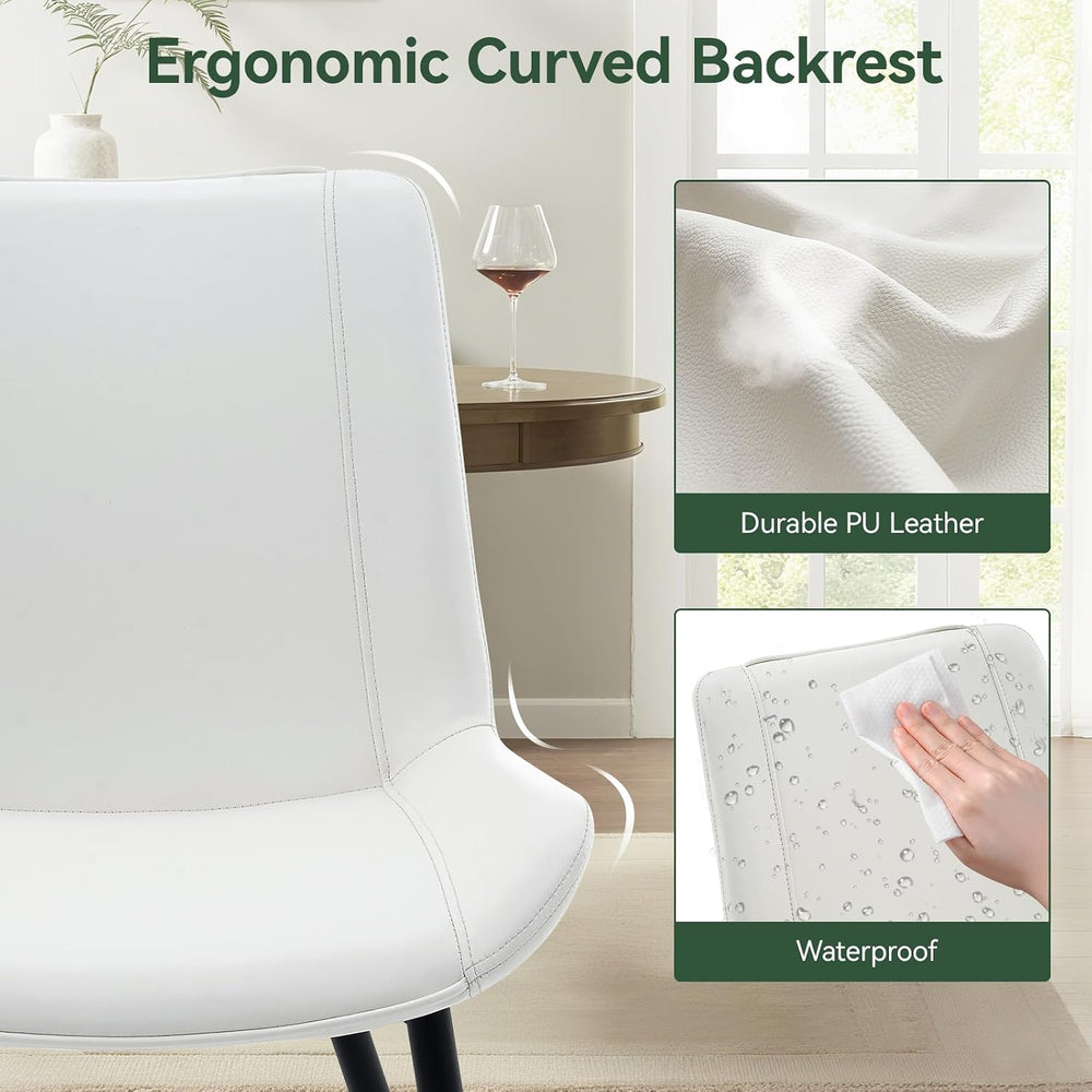 PU Leather Dining Chairs Set of 4, Upholstered with Metal Legs, White | Easy ...