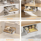 2 Pack No-Drill Pull Out Cabinet Organizer 15.3'' Deep Expandable Slide Out Drawers for Kitchen Pantry & Under Sink Storage, Adhesive Nano Film Mount, White