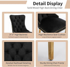 Luxury Upholstered Dining Chairs Set of 2, Black Kitchen Chair with Golden Metal Legs, Velvet Tufted Back Dining Chair, Sillas de Comedor, Modern Kitchen & Dining Room Chairs (Black, 2 Pcs)