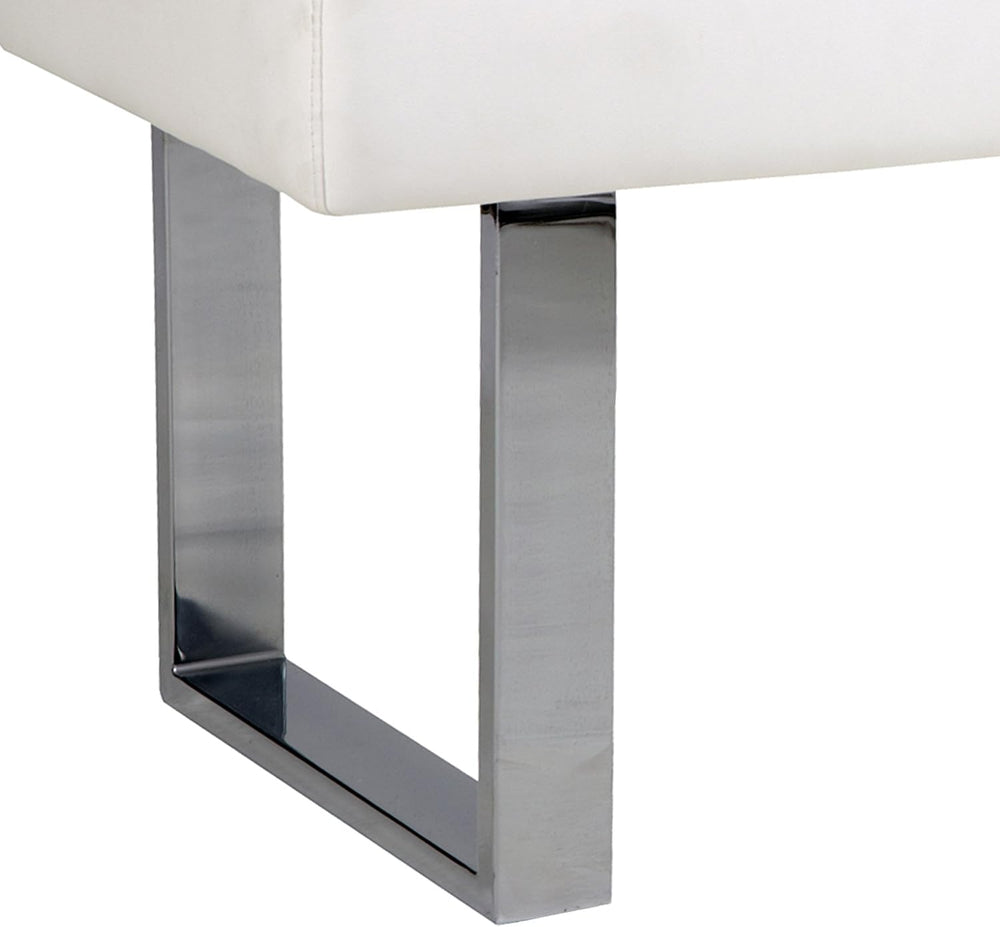 Armen Living Amanda Bench in White and Chrome Finish 48"x18"x19"