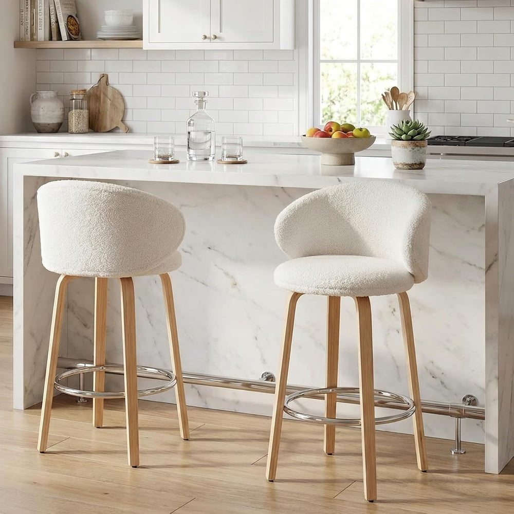 Ya-Home Modern Bar Stools, 26 Inch Counter Height Sherpa Barstools with Woode...