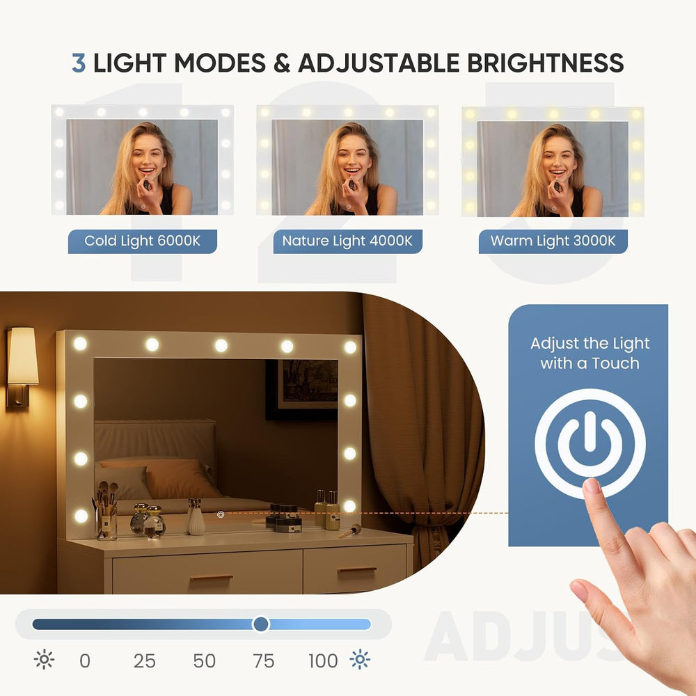 DUMOS Makeup Vanity Desk with Mirror and Lights, Charging Station | 11 LED Bu...
