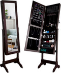 Uten Jewelry Armoire with Mirror, Lockable Large Jewelry Cabinet with Standing Mirror Jewelry Holder Organizer Storage, 4 Angle Adjustable, Perfect Christmas Gift (Brown)