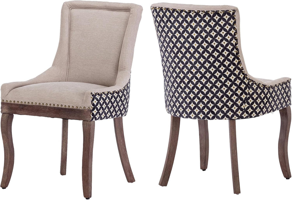 Farmhouse Dining Chairs Set of 2, Upholstered Fabric Dining Room Accent Chair...