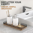 Bathroom Tray for Counter Top Organizer – Acacia Wood Vanity Tray with Metal Frame for Dresser, Kitchen, Nightstand – Black & Acacia Decorative Storage