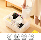 loobuu Plastic Storage Bins with Lids, Art Craft Supply Organizer Box with Brush Pot, Multipurpose Stackable Storage Containers for Organizing Tool, Craft, Crayon,Sewing(Yellow)