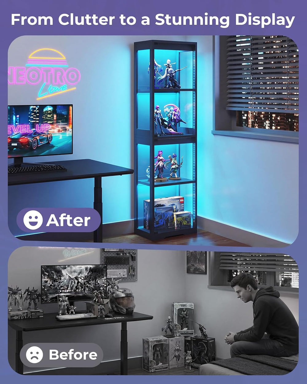 AODK Display Cabinet with Glass Doors, Glass Display Case with RGB LED Light,...