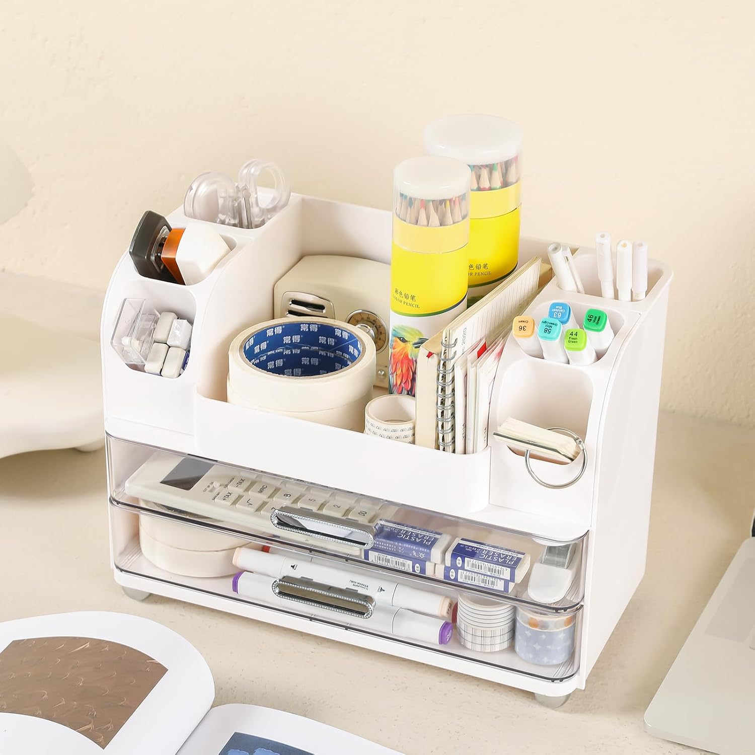 Makeup Organizer, Desk Organizer with 2 Large Drawers, Cosmetics Storage Box for nail polish,Lipstick, Brushes, Jewelry, Skincare, Bathroom Organization Boxes