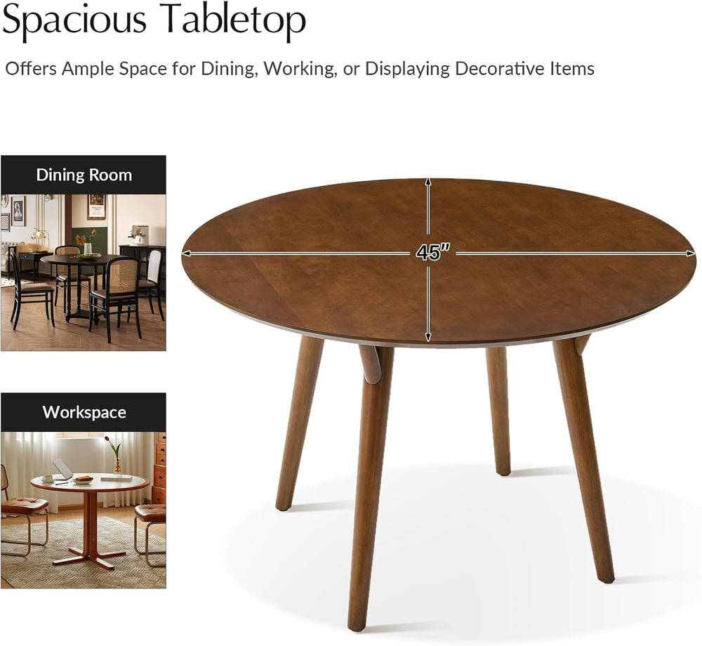 HULALA HOME Round Dining Table for 4, 45” Solid Wood Kitchen Table, Small Din...