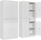 SISESOL White Metal Storage Cabinet with Drawer and Locks,Garage Storage Cabinet with Locking Doors and Adjustable Shelves,71" Tall Large Metal Cabinets with Magnetic Door for Home,Office,Garage