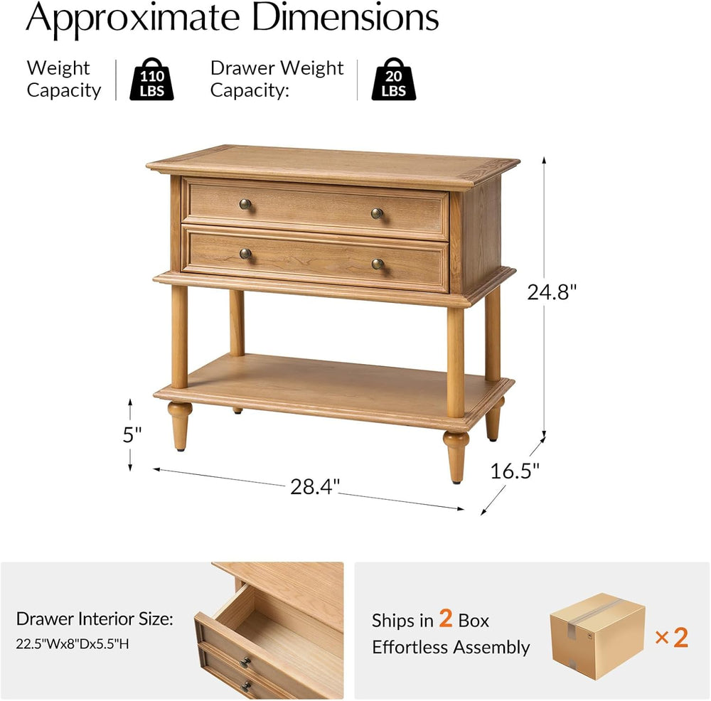 HULALA HOME Farmhouse Nightstand Set of 2 with Drawer & Open Shelf, Natur...