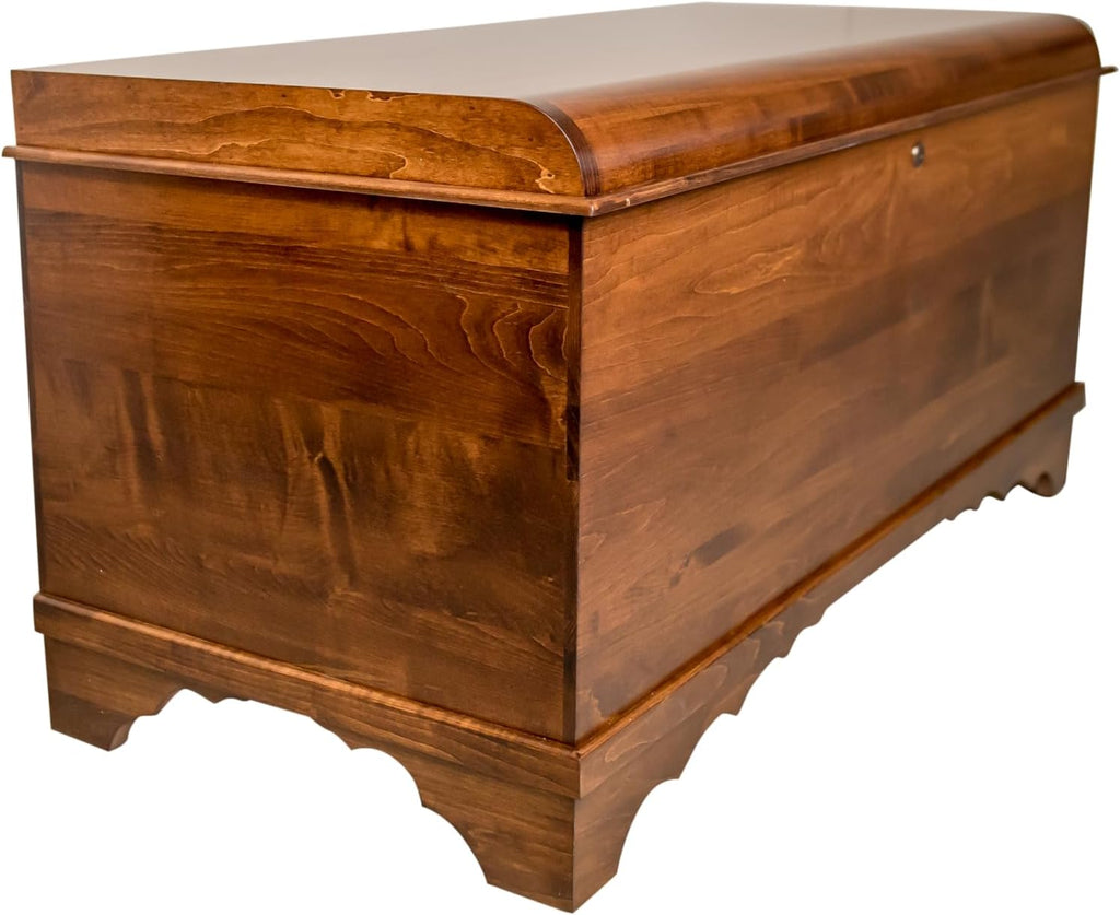 Rustic Red Door Co. Cedar Hope Chest with Waterfall Top, Amish Made Wooden Storage Trunk Box for Bedroom, Blanket, Clothes, Anti-Slam Hinges and Lock, 46", Brown Maple Wood, Asbury Stain