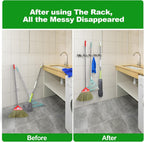voze 5 Racks and 4 Hooks Mop and Broom Holder Wall Mount, Self Adhesive Heavy Duty Broom Hanger Organizer Storage Tool Racks for Kitchen Garden Laundry Garage