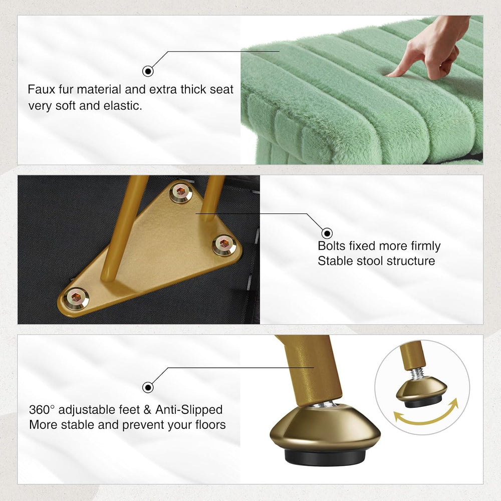 Greenstell Vanity Stool Chair Faux Fur with Storage, 15.7"L x 11.8"...