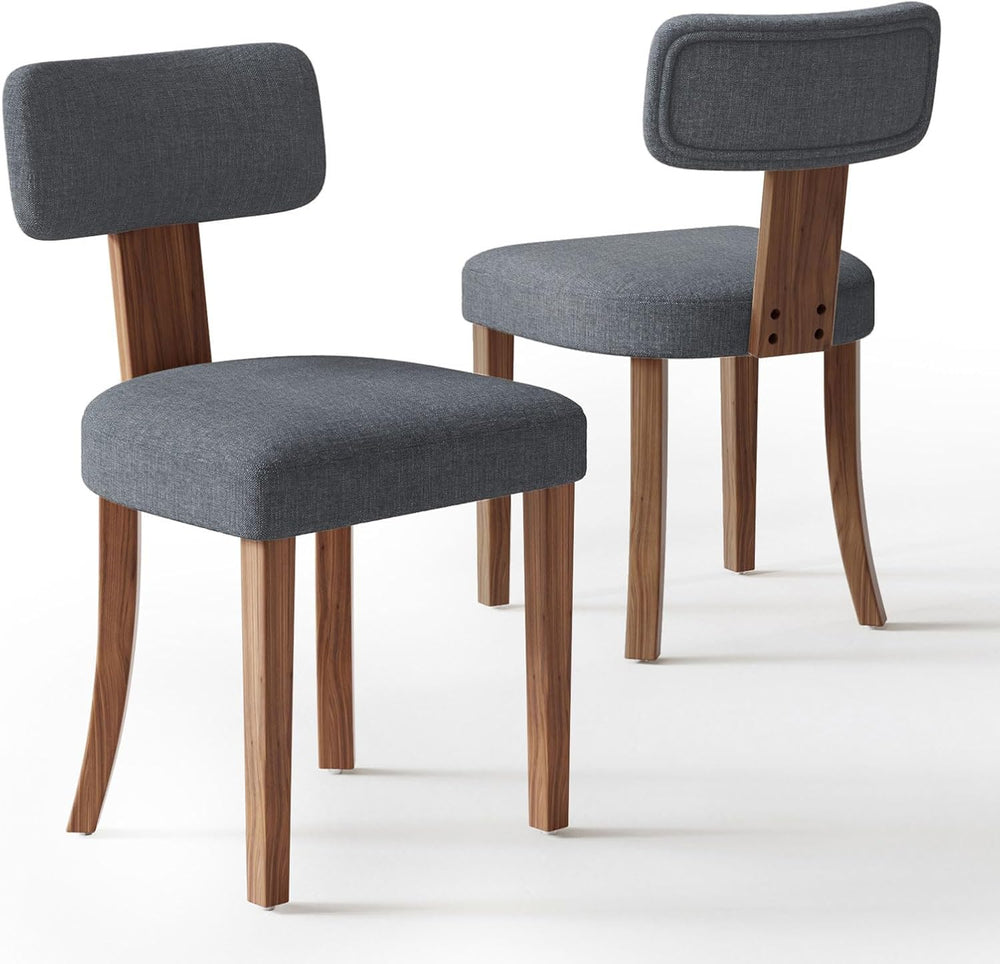 LUXOAK Mid Century Modern Dining Chairs Set of 2, Linen Upholstered Kitchen C...