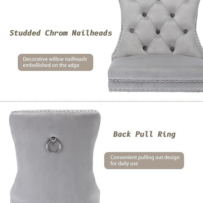 KCC Velvet Dining Chairs Set of 2, Upholstered High-end Tufted Dining Room Ch...