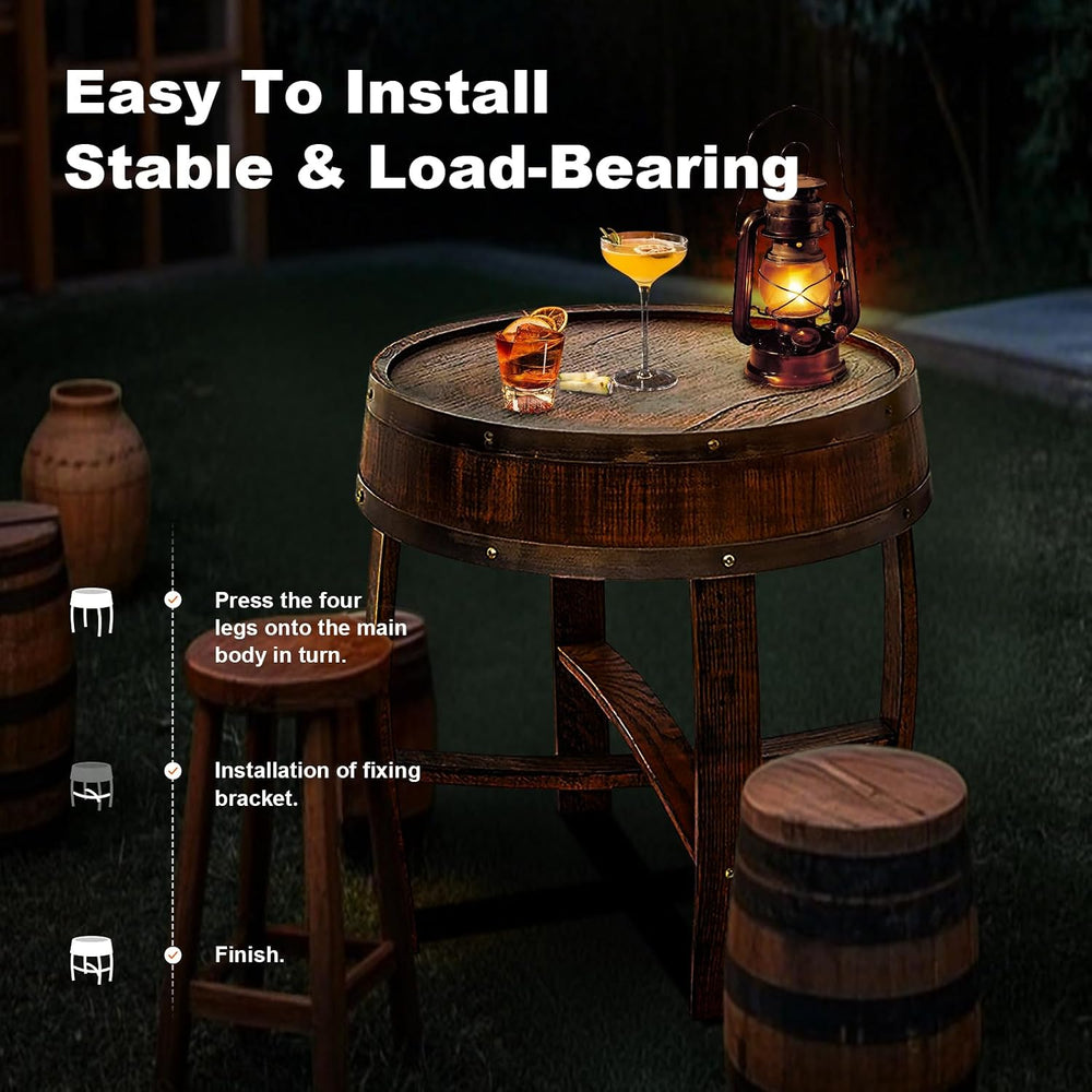 Wine Barrel Table - Whiskey Barrel End Table for Living Room, Cafe, or Office...