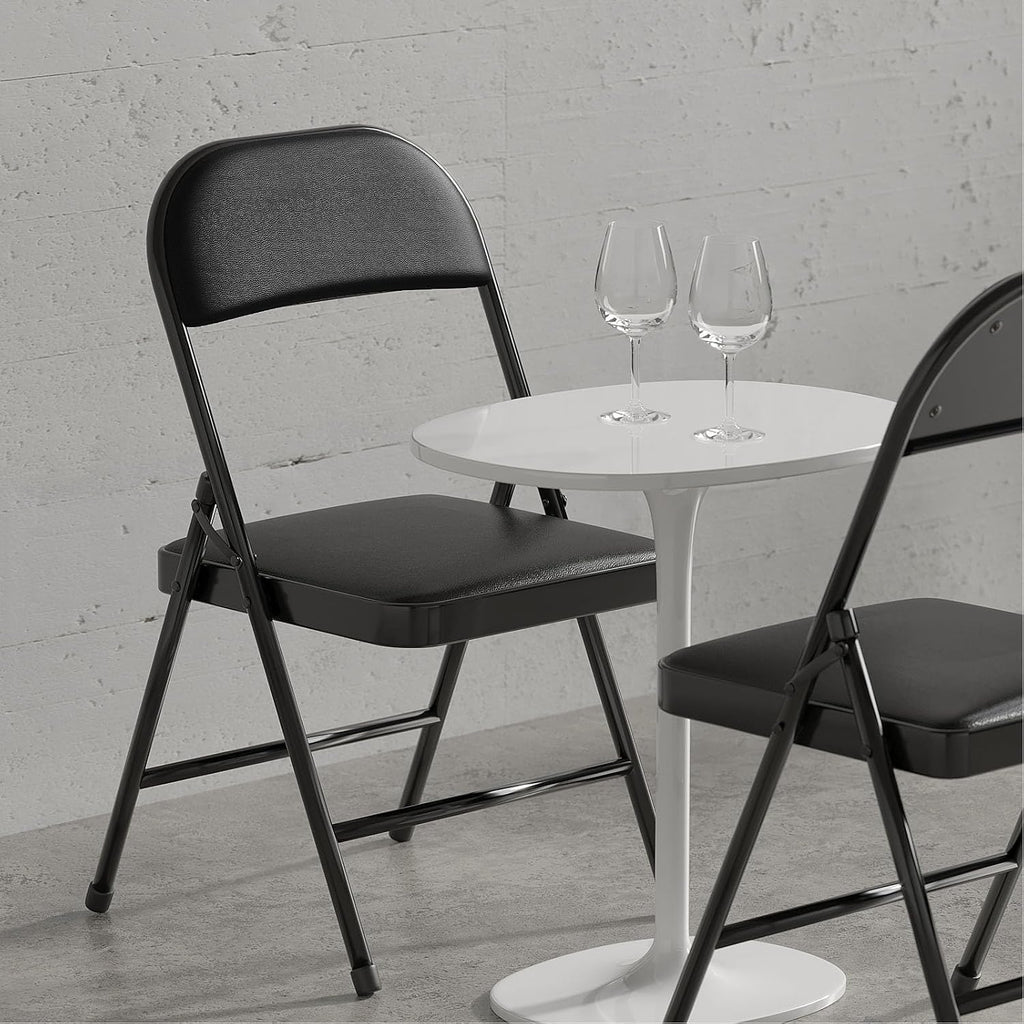 Nazhura 8 Pack Folding Chairs with Padded Vinyl Cushion Chairs with Comfortable Cushion and Durable Steel Frame for Home and Office, for Indoor and Outdoor Events Black 8PACK