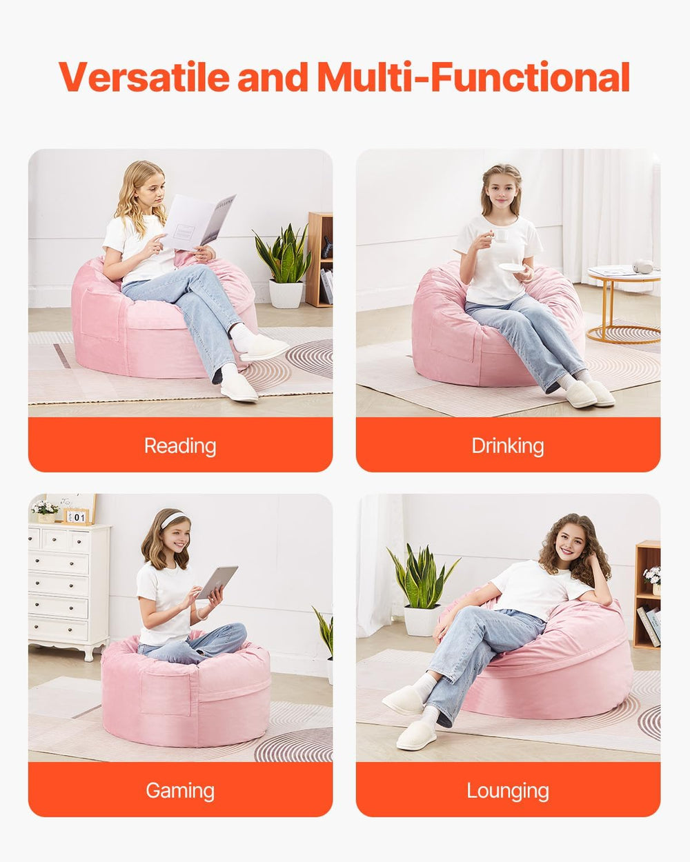 VEVOR Bean Bag Chair, 3 feet Round Bean Bag Chair with Removable and Washable...
