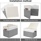 Large Toy Storage Box with Lid, Sturdy Toys Storage Chest Bin Organizer Basket with Dividers for Kids, Boys, Girls, Nursery, Closet, Bedroom, Playroom 25"x13" x16" (Grey and White)