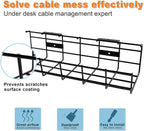 Under Desk Cable Management- 6 Pack Cord Organizer. Metal Wire Cable Management Tray for Office, Studio and Home. Super Sturdy Under Table Cable Managements - Black Cable Organizer