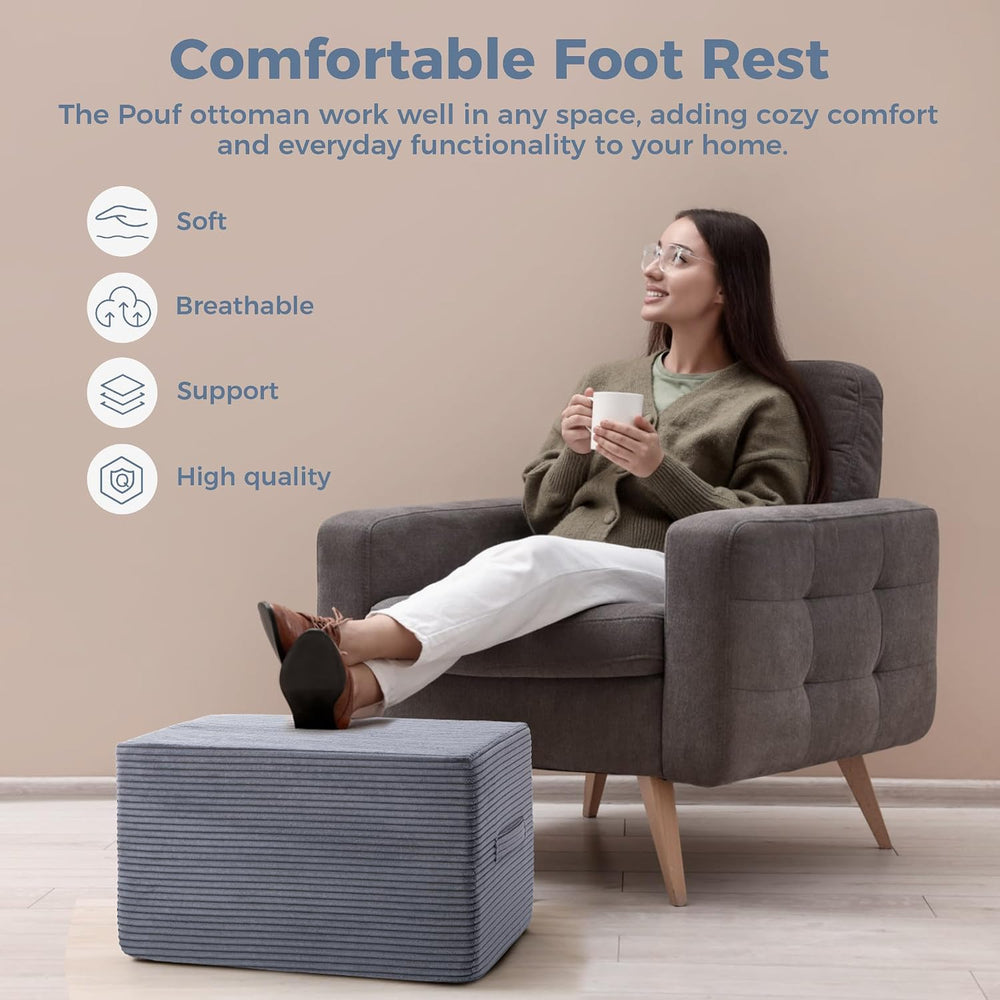 Rectangular Pouf Ottoman, Foam-Filled Footrest, Dark Gray | Soft coral fleece...
