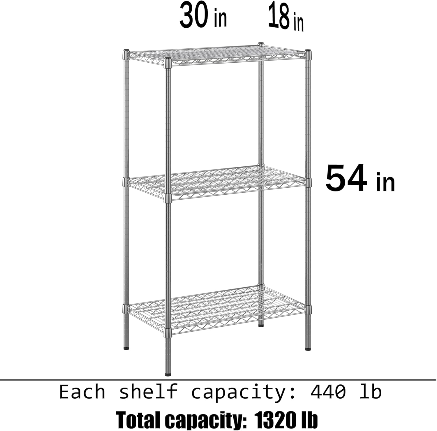 18" Deep x 30" Wide x 54" Height Wire Shelving Kit | 3-Tier | NSF Commercial Storage Rack Unit
