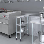 AmGood Stainless Steel Work Table with 2 Shelves and Casters | Metal Utility Table On Wheels (Stainless Steel Work Table with 2 Shelves + Casters, 12" Long x 30" Deep)