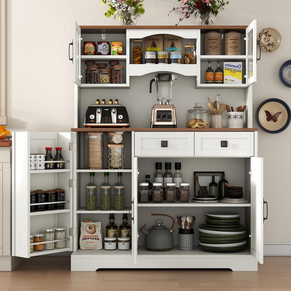 Loomie 60" Tall Farmhouse Pantry Cabinet, Kitchen Hutch with 2 Drawers, ...